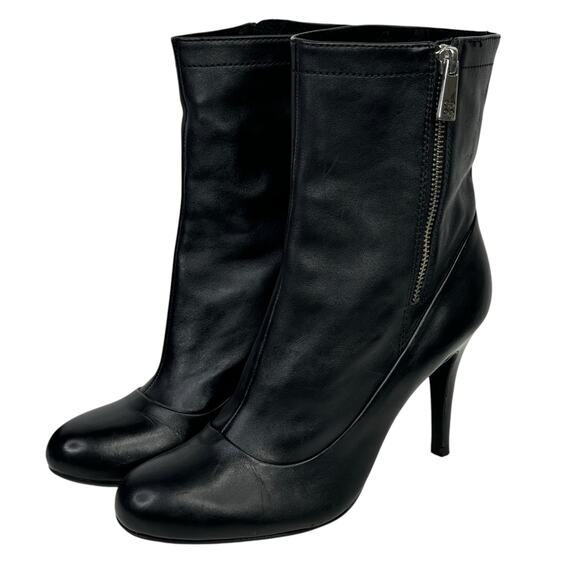 Coach Women's Bethie Ankle Boot 7 Black Classic Monogram Logo Leather Steampunk - Picture 1 of 14